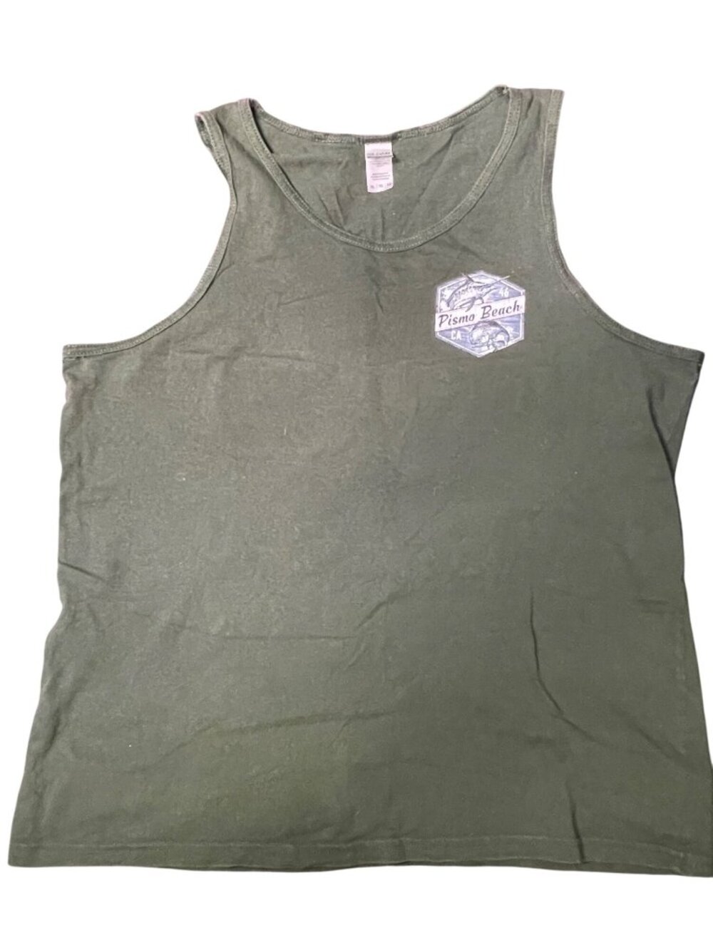 Pismo Beach CA Graphic Tank Top XL Green Gildan Heavy Cotton Mens Casual Shirt